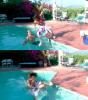 Cristian de la Fuente throws Cheryl Burke into the pool